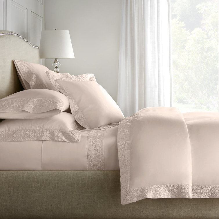 Soft Peach King Cotton Embroidered Duvet Cover Set