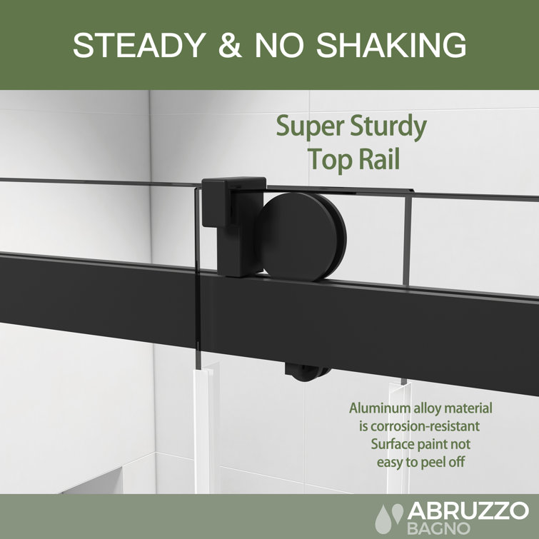 Black Frameless Sliding Shower Door with Tempered Glass