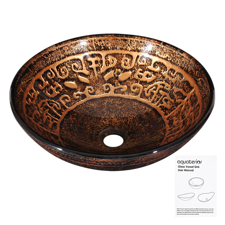 Bronze Antique Pattern Glass Circular Vessel Sink