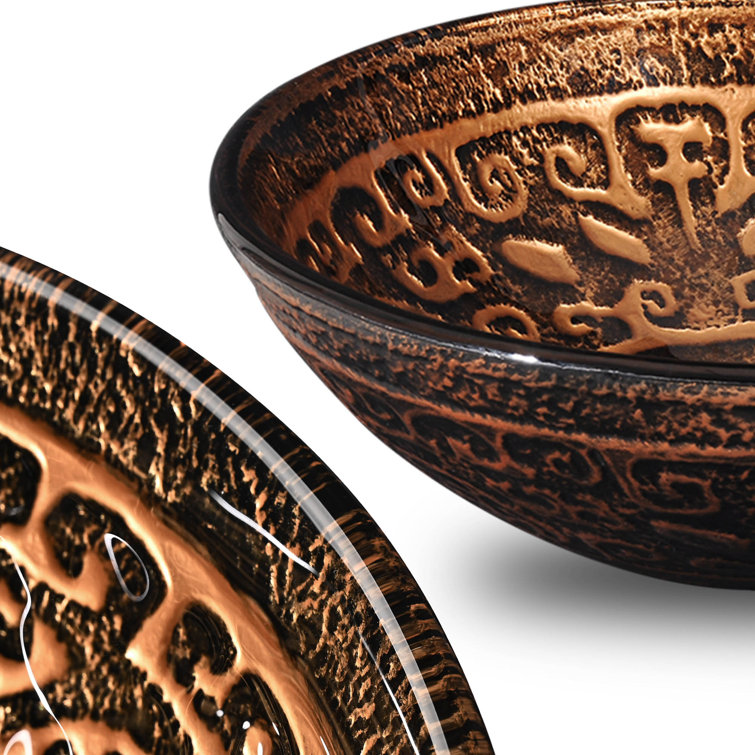 Bronze Antique Pattern Glass Circular Vessel Sink