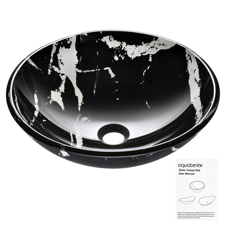Black and White Marbled Glass Vessel Sink