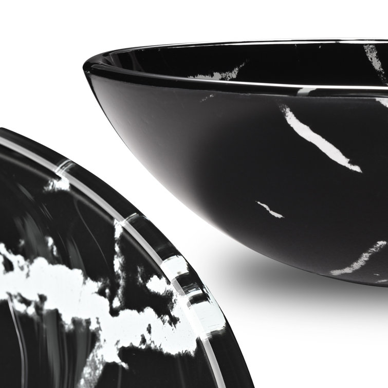Black and White Marbled Glass Vessel Sink