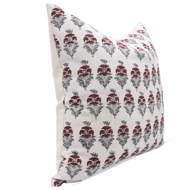 Fabdivine Off White and Yellow Linen Floral Pillow Cover, 22" x 22"