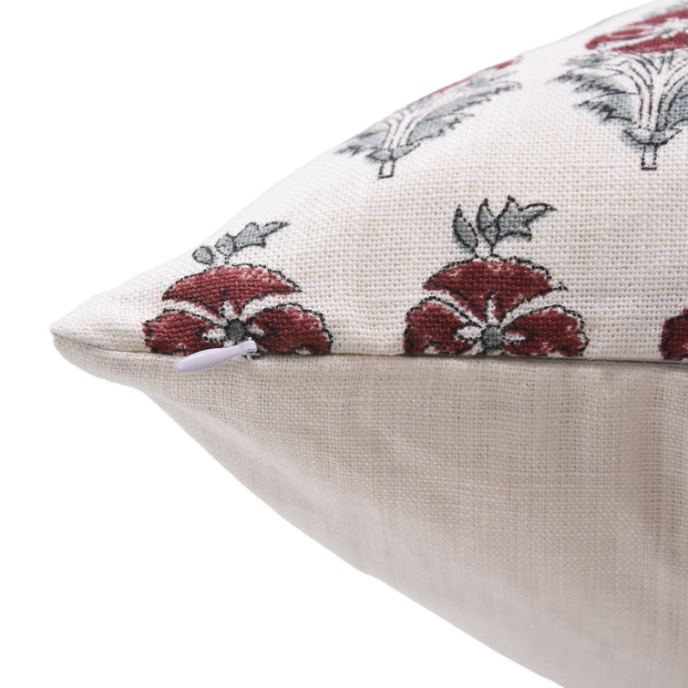Fabdivine Off White and Yellow Linen Floral Pillow Cover, 22" x 22"