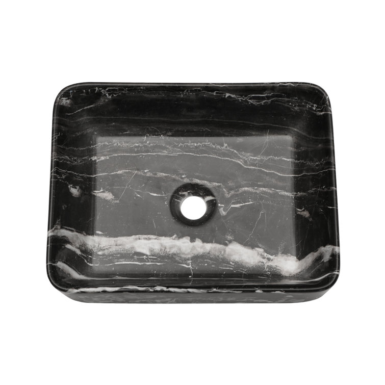 Black and Gray Marble Ceramic Rectangular Vessel Sink