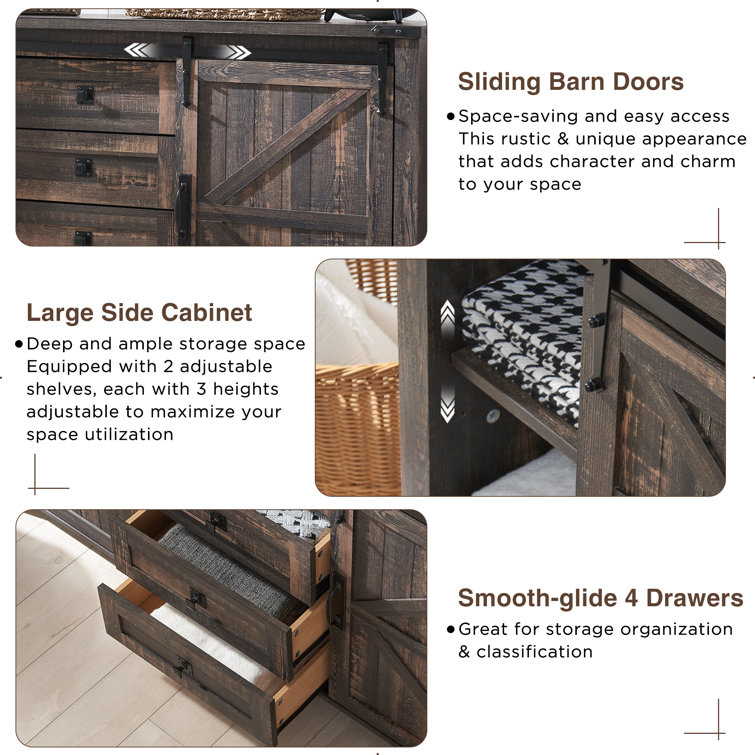 Dark Rustic Oak Farmhouse Chest with Sliding Barn Doors