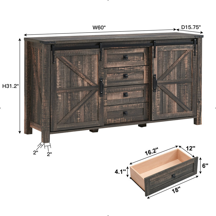 Dark Rustic Oak Farmhouse Chest with Sliding Barn Doors