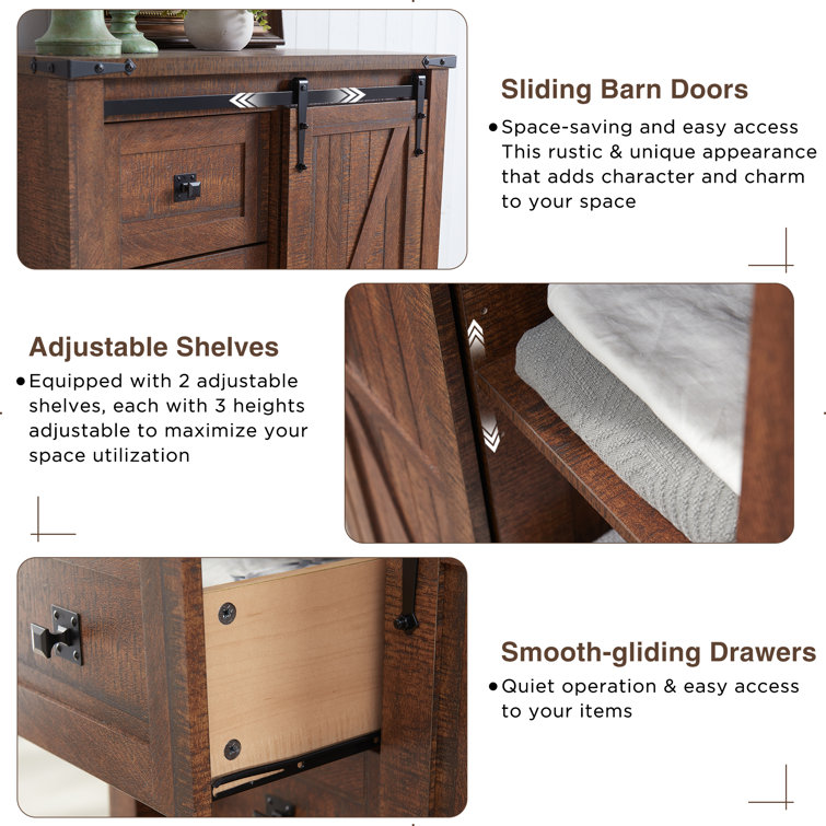 Reclaimed Barnwood Farmhouse 5-Drawer Dresser with Sliding Barn Door