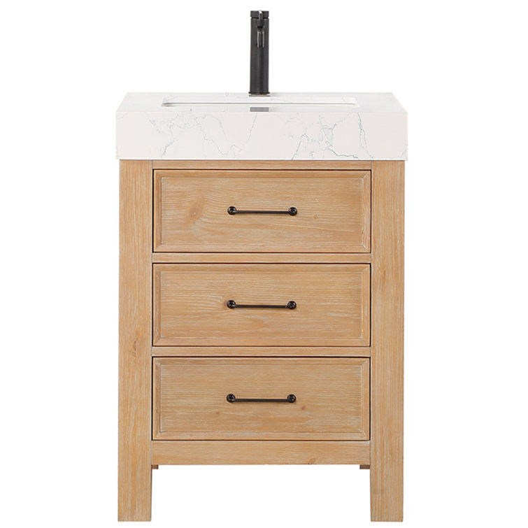 Leon 24" Fir Wood Brown Bathroom Vanity with White Composite Top