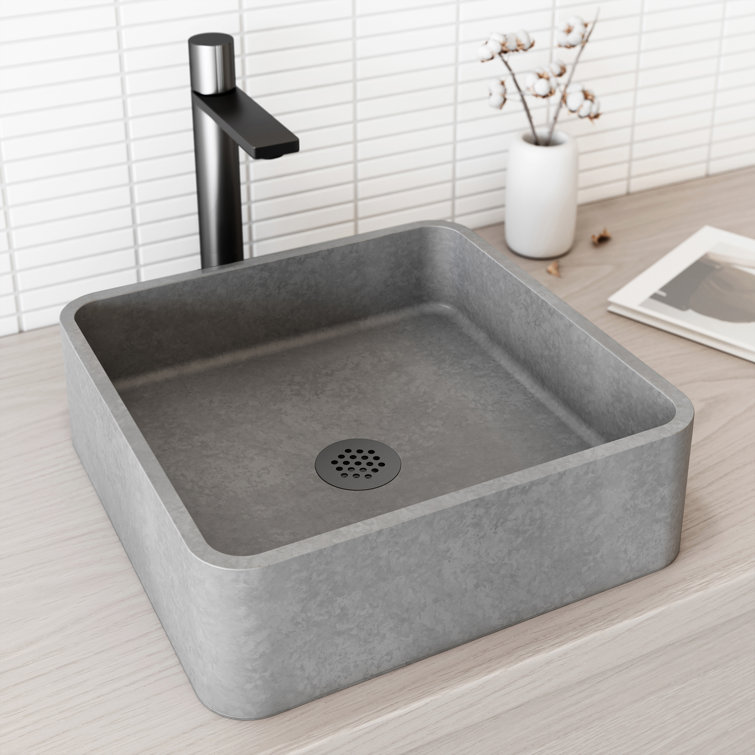 Gray Concrete Square Above-Counter Vessel Sink