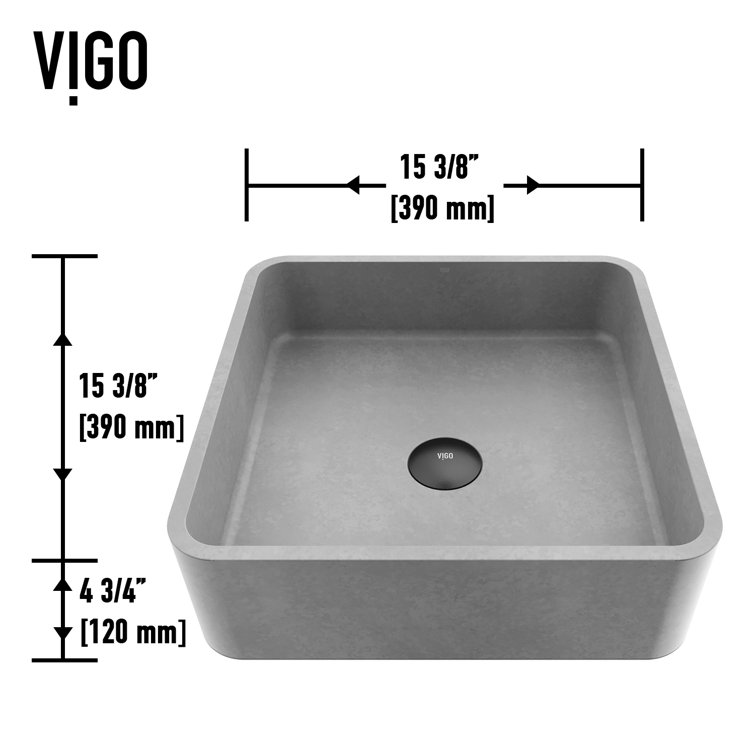 Gray Concrete Square Above-Counter Vessel Sink