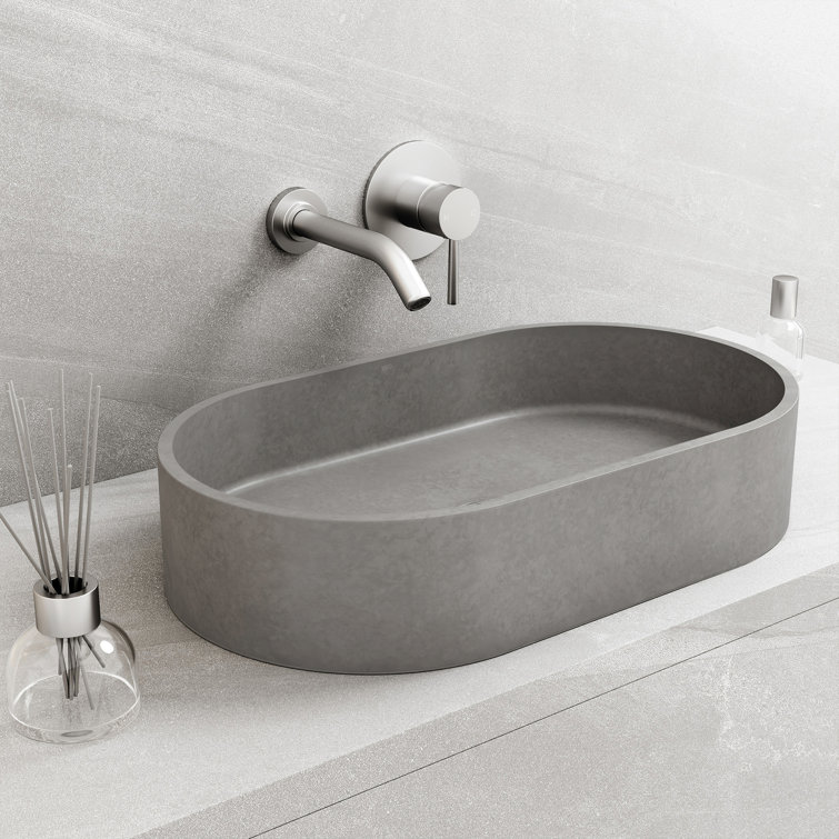 Sagrada Gothic Gray Oval Vessel Sink in Concrete Stone 24"x14"