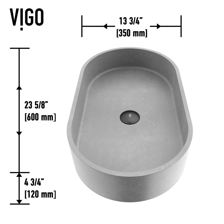 Sagrada Gothic Gray Oval Vessel Sink in Concrete Stone 24"x14"