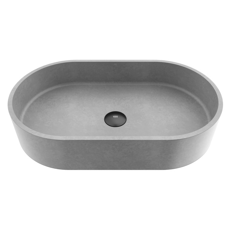 Sagrada Gothic Gray Oval Vessel Sink in Concrete Stone 24"x14"