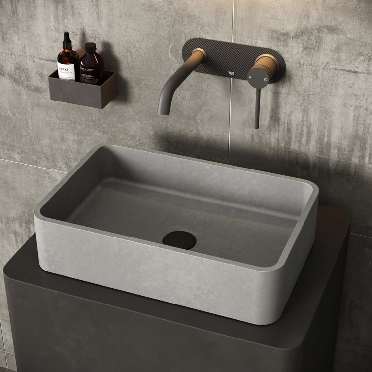 Gray Concrete Rectangular Above-Counter Vessel Sink