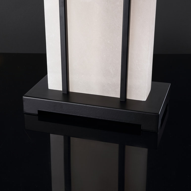 White Alabaster and Black Metal Rectangular Table Lamp