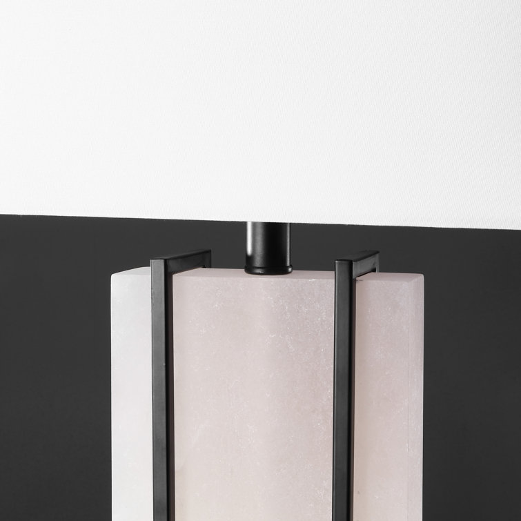 White Alabaster and Black Metal Rectangular Table Lamp