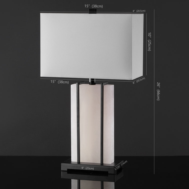 White Alabaster and Black Metal Rectangular Table Lamp