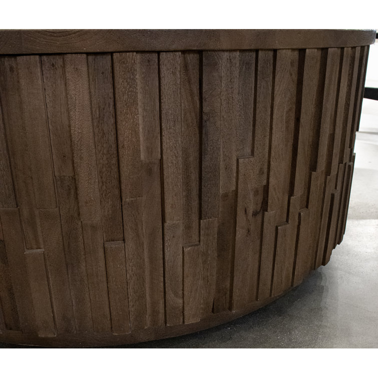 Dark Brown Solid Mango Wood Round Coffee Table with Hidden Storage