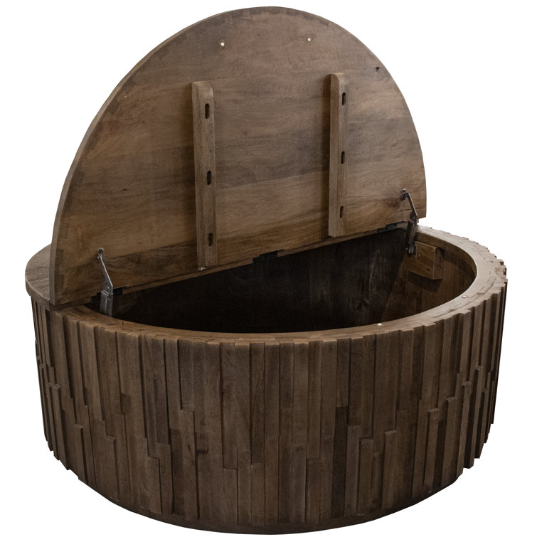 Dark Brown Solid Mango Wood Round Coffee Table with Hidden Storage