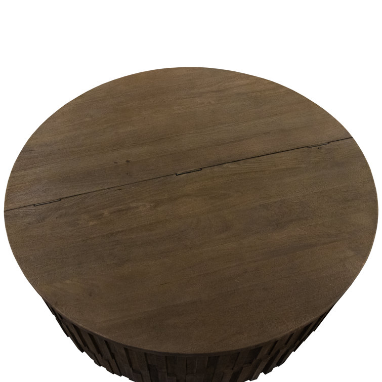 Dark Brown Solid Mango Wood Round Coffee Table with Hidden Storage
