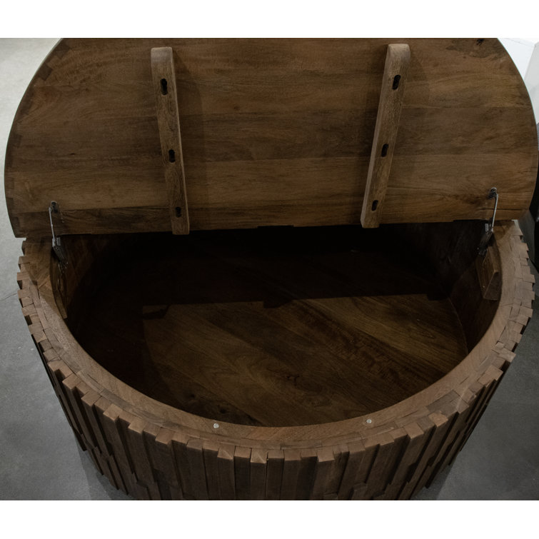 Dark Brown Solid Mango Wood Round Coffee Table with Hidden Storage