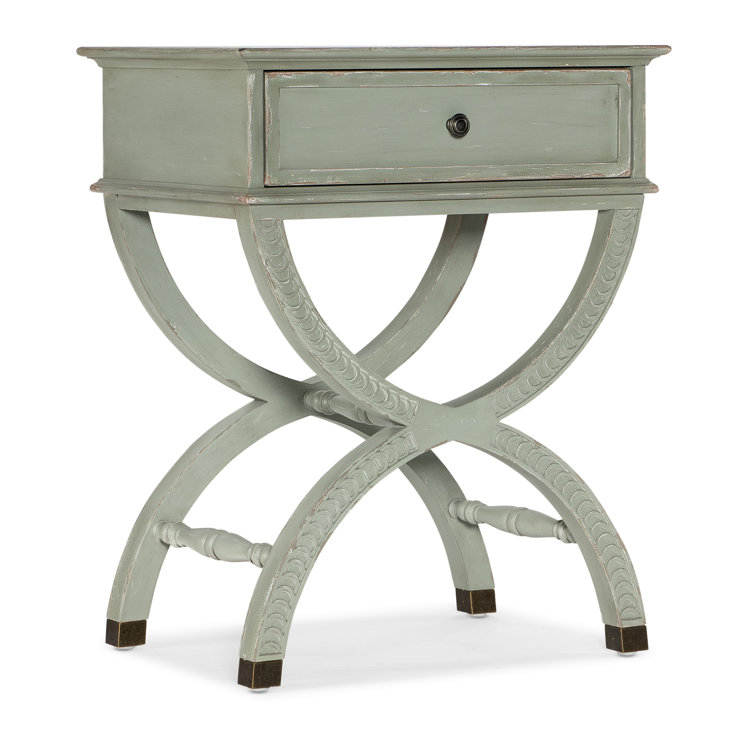 Verdigris Green Rustic Wood and Metal End Table with Storage