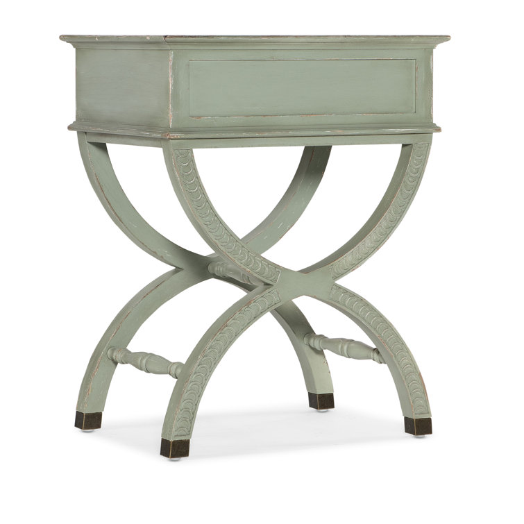 Verdigris Green Rustic Wood and Metal End Table with Storage