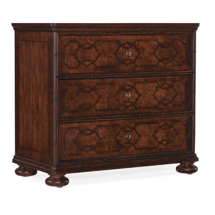 Charleston Brown 3-Drawer Nightstand with Walnut Inlay