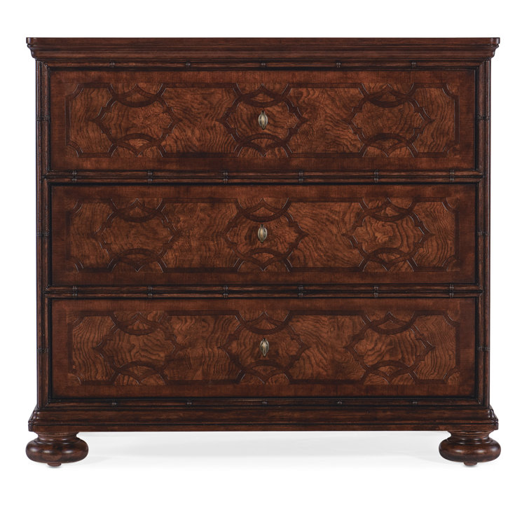 Charleston Brown 3-Drawer Nightstand with Walnut Inlay