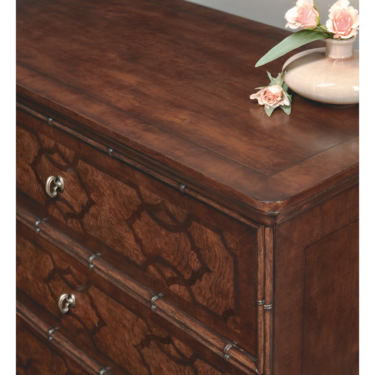 Charleston Brown 3-Drawer Nightstand with Walnut Inlay