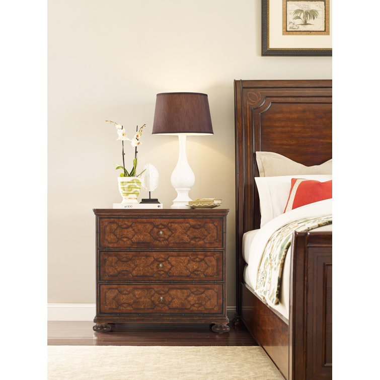 Charleston Brown 3-Drawer Nightstand with Walnut Inlay