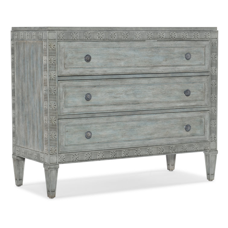 Waterscape Blue Coastal 3-Drawer Accent Chest with Carved Floral Fretwork