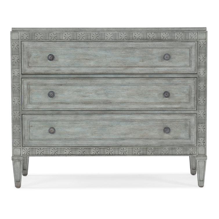 Waterscape Blue Coastal 3-Drawer Accent Chest with Carved Floral Fretwork