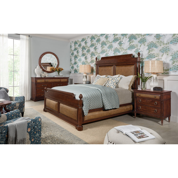 Charleston Round Brown Wood Wall Mirror with Botanical Motif