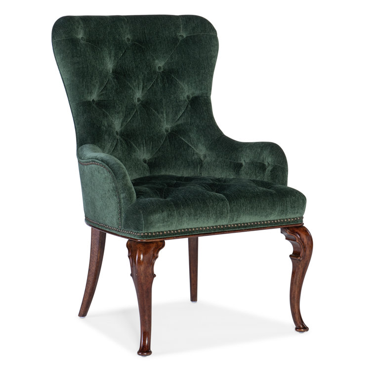 Charleston Green Upholstered Wingback Armchair with Wood Legs