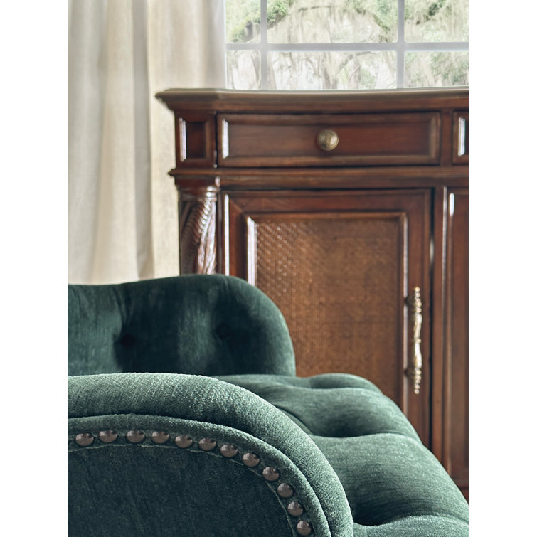 Charleston Green Upholstered Wingback Armchair with Wood Legs