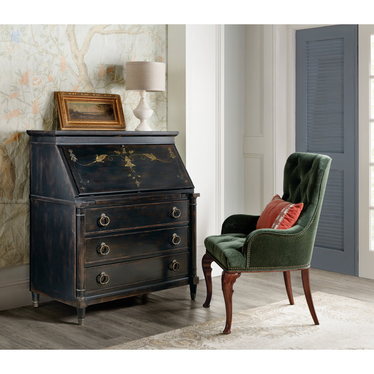 Charleston Green Upholstered Wingback Armchair with Wood Legs