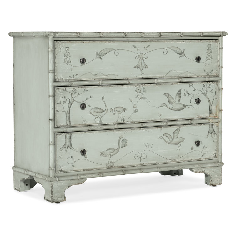 Haint Blue Handpainted Three-Drawer Accent Chest with Bamboo Trim