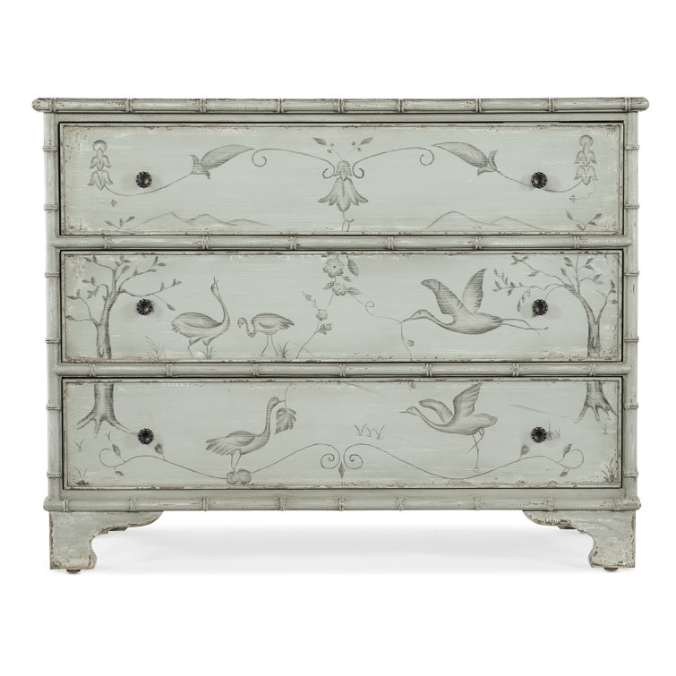 Haint Blue Handpainted Three-Drawer Accent Chest with Bamboo Trim