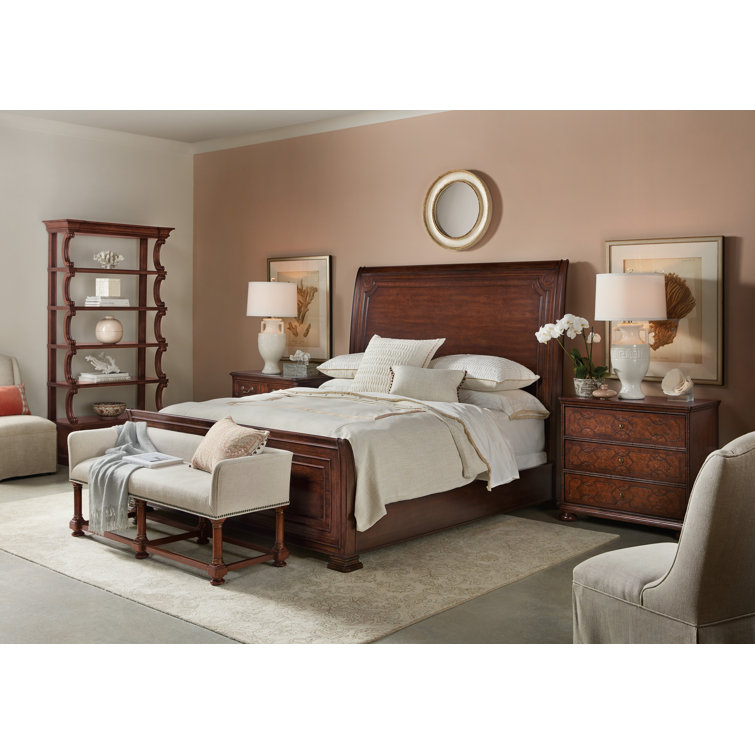Charleston King Brown Wood Sleigh Bed with Headboard