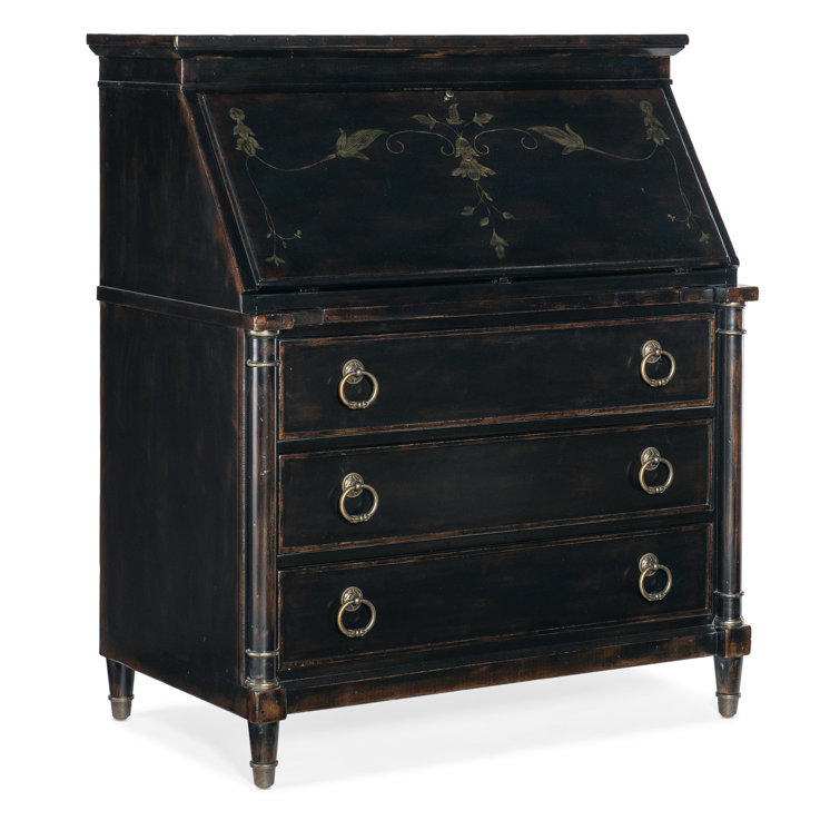 Charleston Black Solid Wood Secretary Desk with Drawers