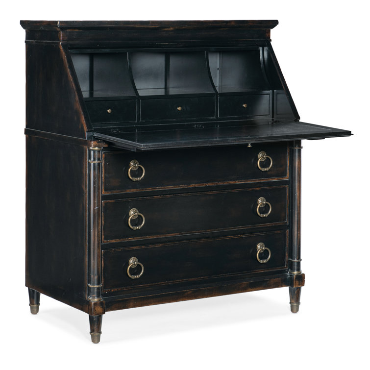 Charleston Black Solid Wood Secretary Desk with Drawers