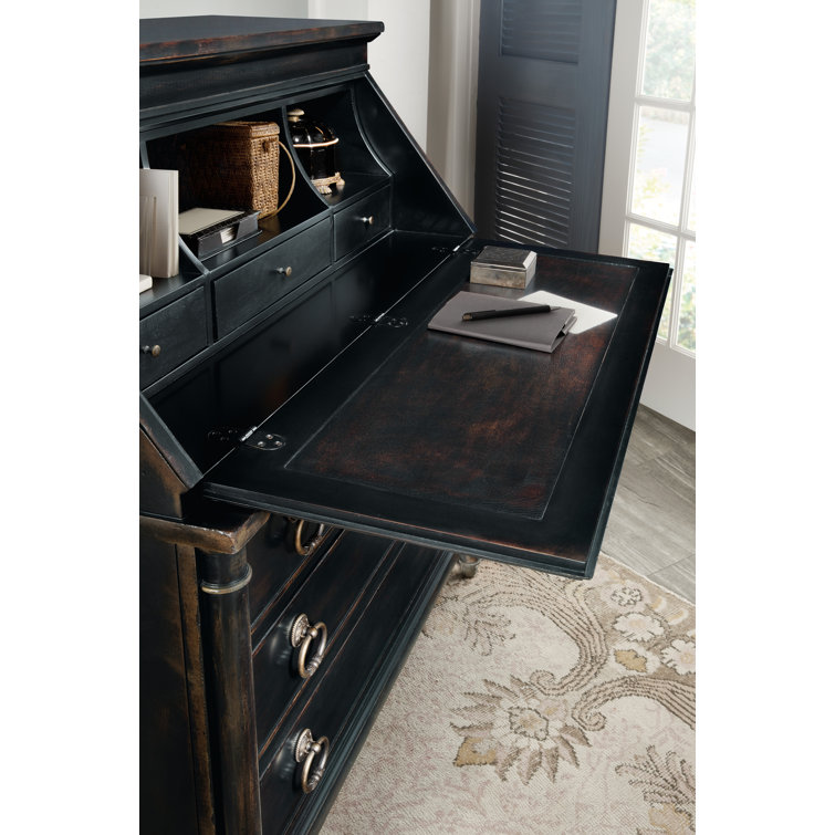 Charleston Black Solid Wood Secretary Desk with Drawers