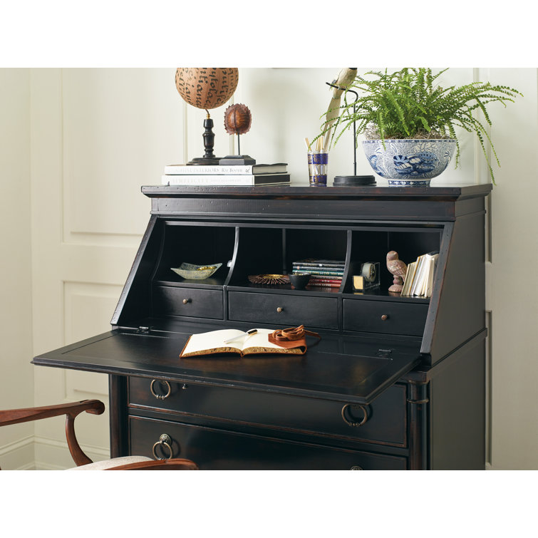 Charleston Black Solid Wood Secretary Desk with Drawers