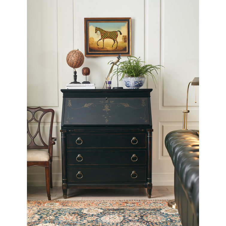 Charleston Black Solid Wood Secretary Desk with Drawers