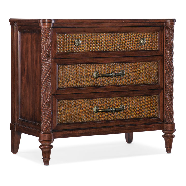 Charleston Brown 3-Drawer Cane and Walnut Nightstand