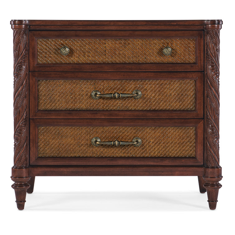 Charleston Brown 3-Drawer Cane and Walnut Nightstand