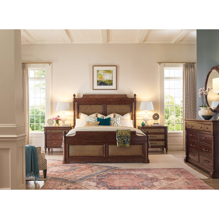 Charleston Round Brown Wood Wall Mirror with Botanical Motif