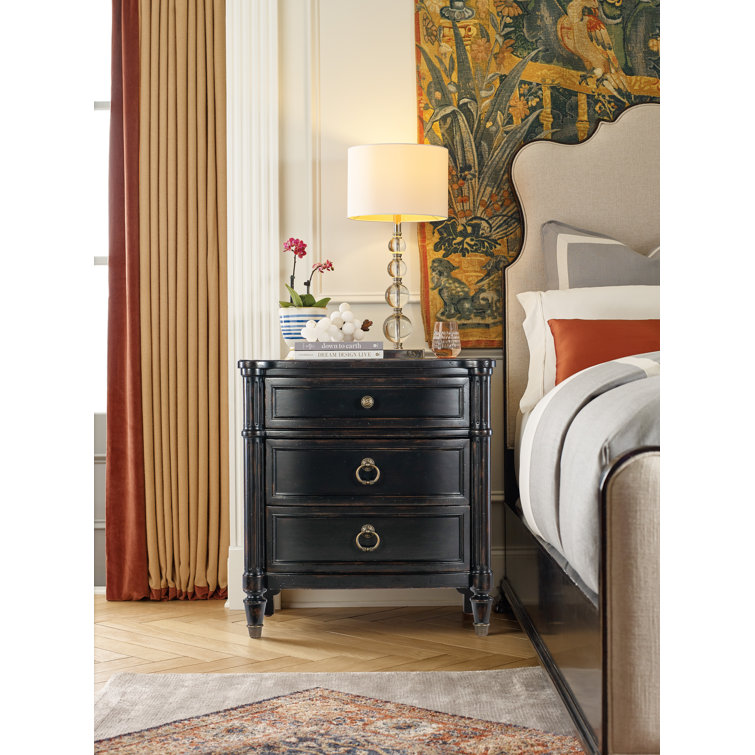 Charleston Black Cherry 3-Drawer Nightstand with USB Ports